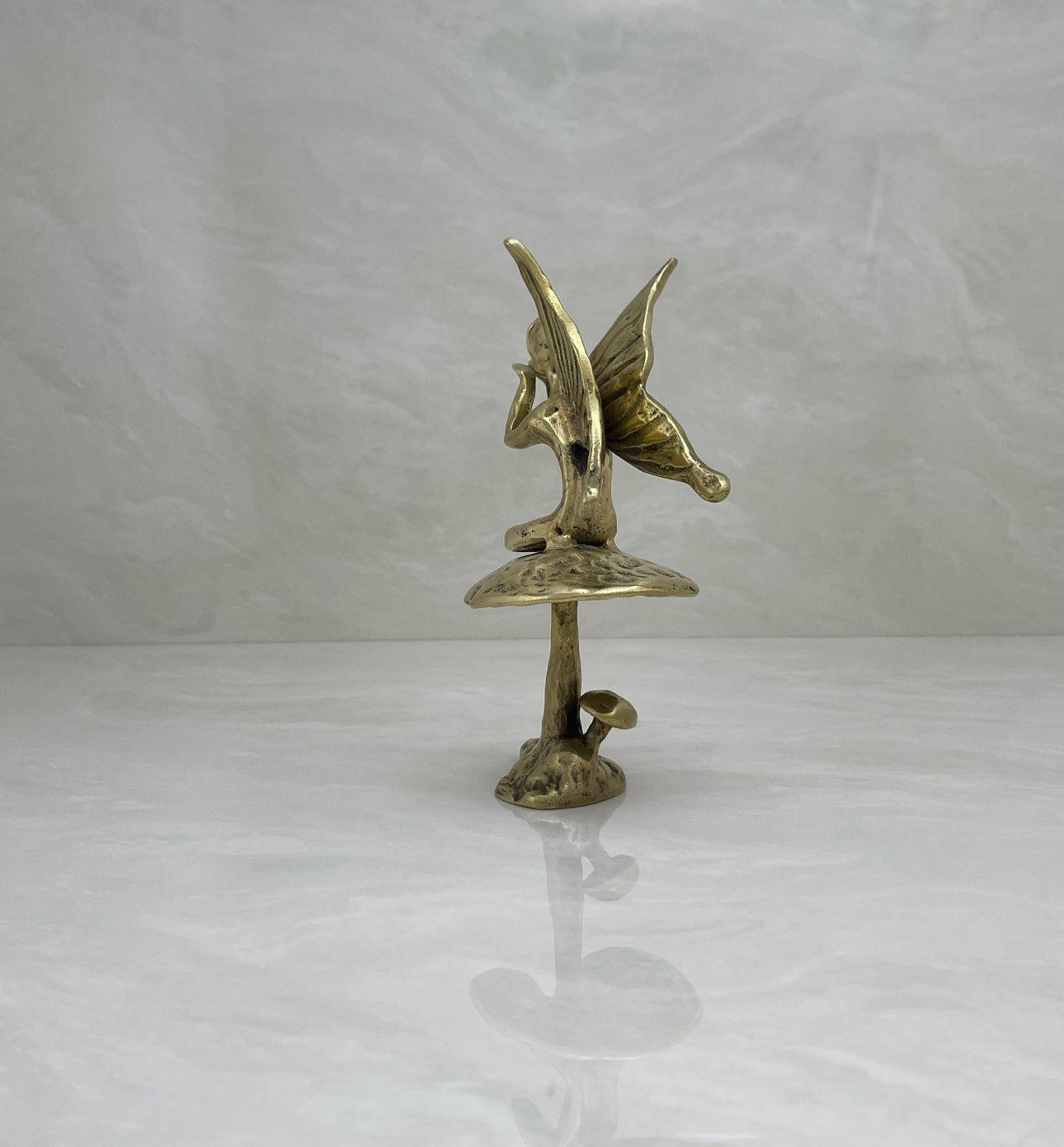 Vintage Brass Fairy on A Mushroom