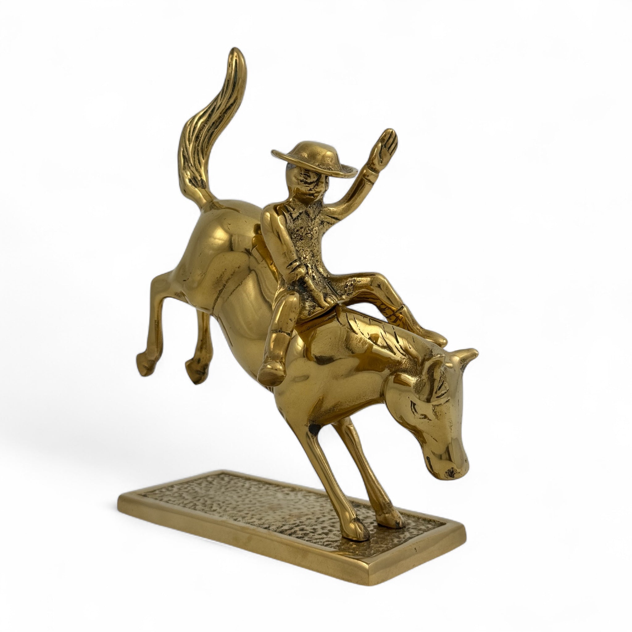 Vintage Brass Cowboy on Bucking Horse Sculpture – Rare Western Rodeo F ...