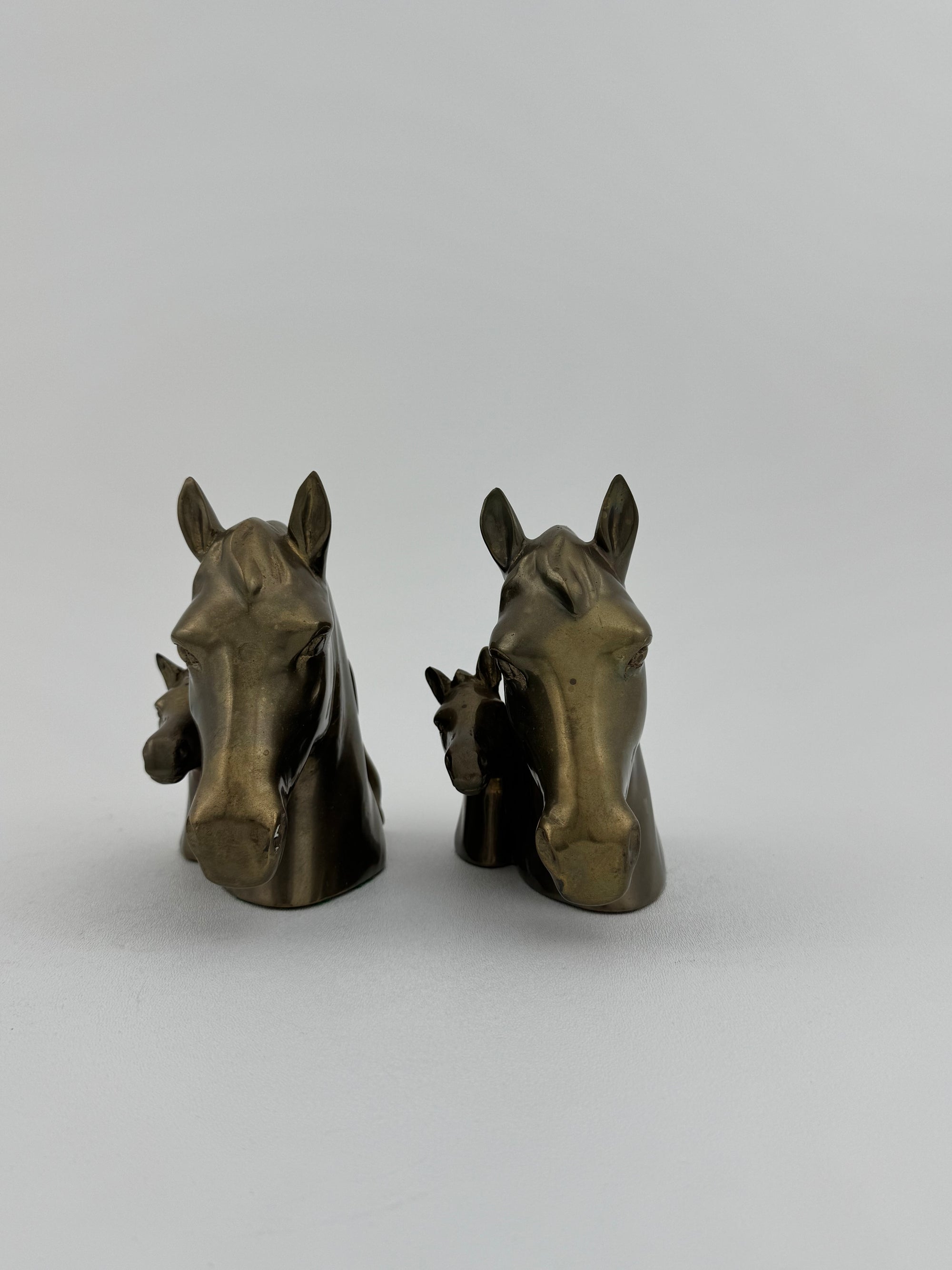 Vintage Brass Horse Head Mother and Foal Bookends-A Pair