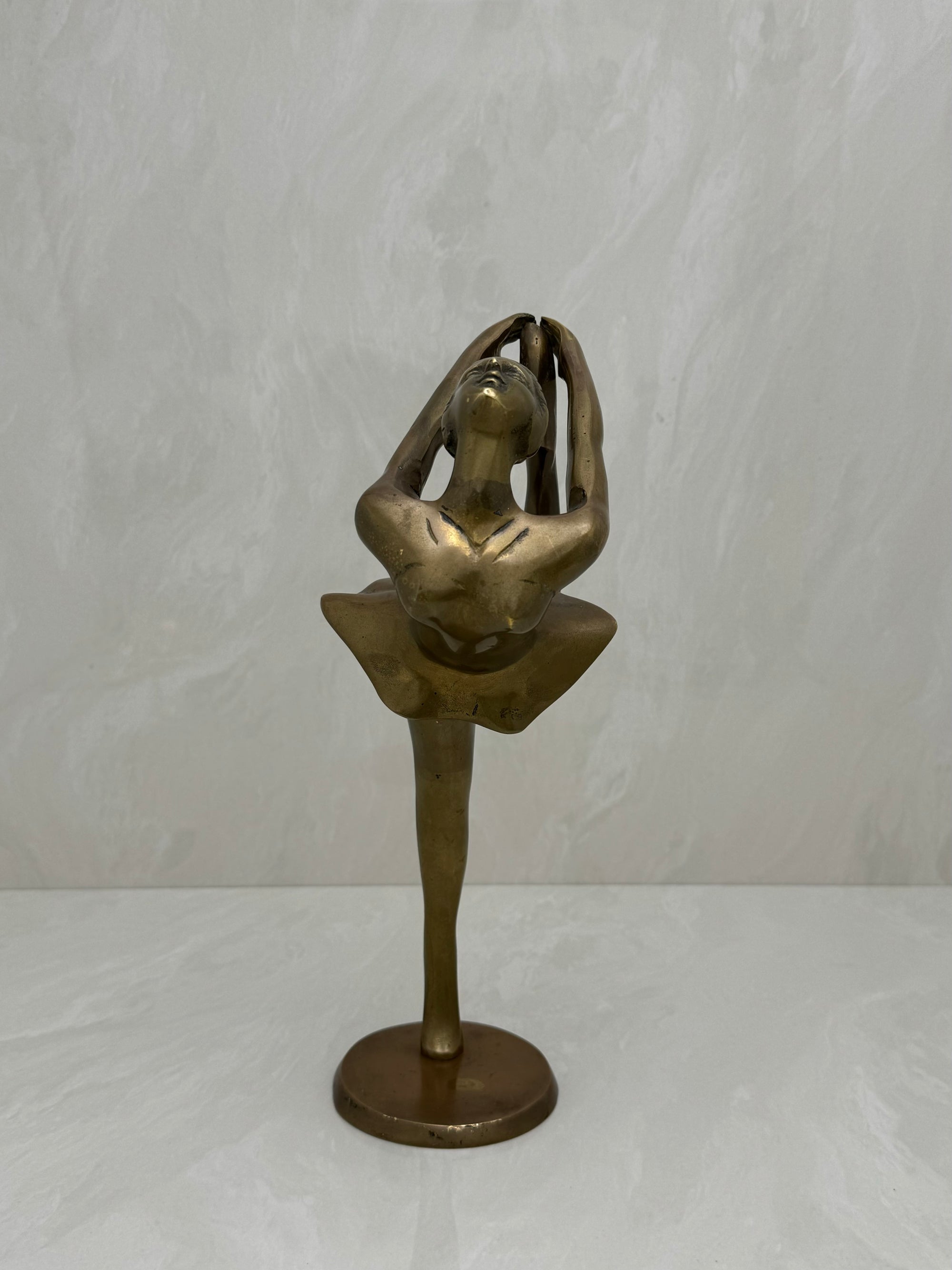 Vintage Brass Ballerina Statue – 12” Tall Mid-Century Ballet Dancer Figurine