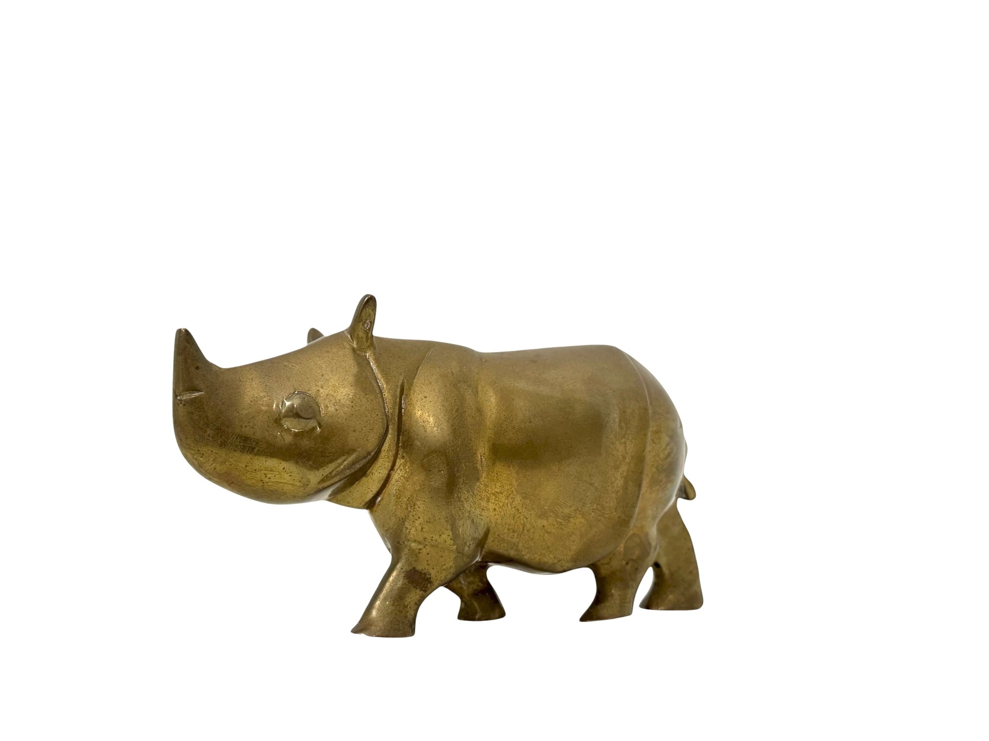 Vintage Brass Rhinoceros – Mid-Century Modern Safari Sculpture | Brass Figurine