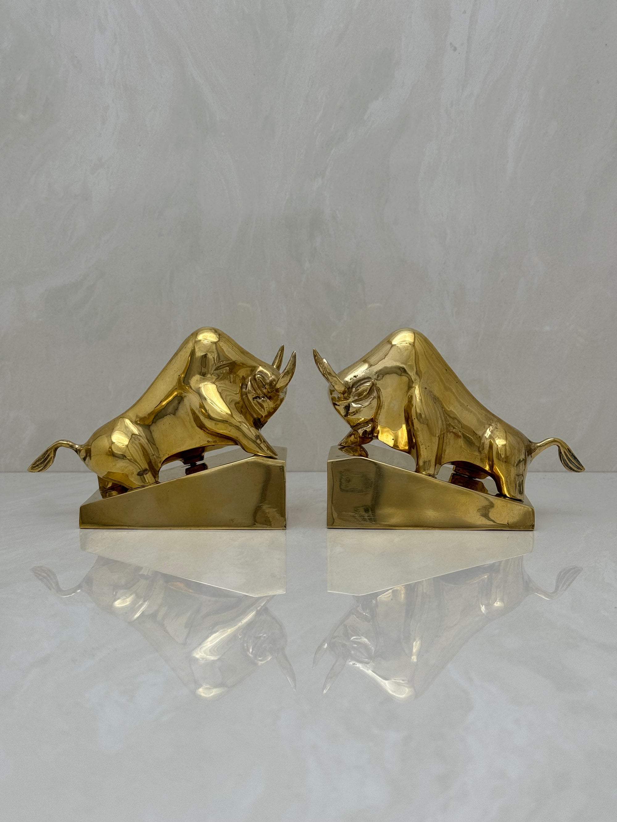 Vintage Brass Charging Bulls-A Pair