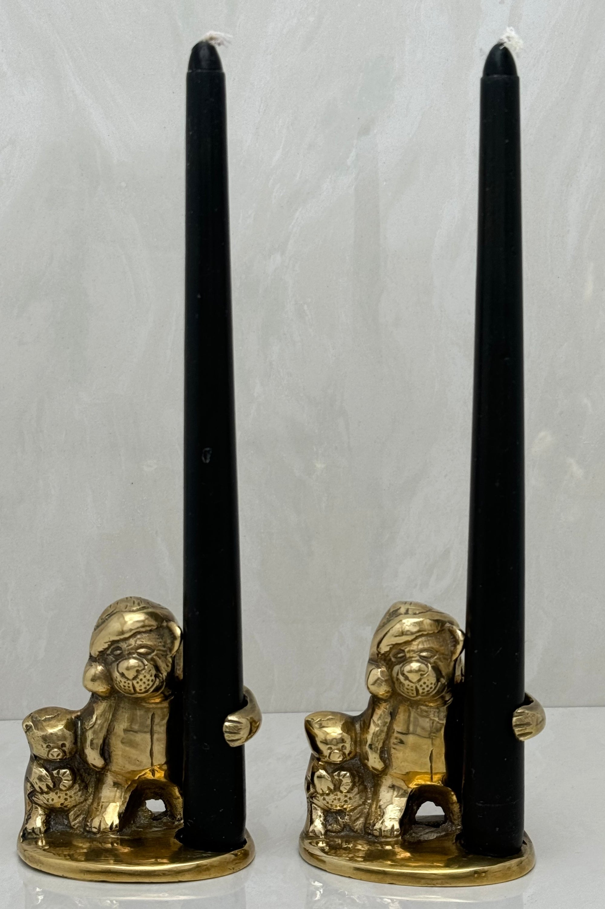 Vintage Brass Teddy Bear Candleholders-A Pair