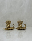 Whimsical Vintage Bronze Mouse Candleholders – Leaf Boats- A Pair