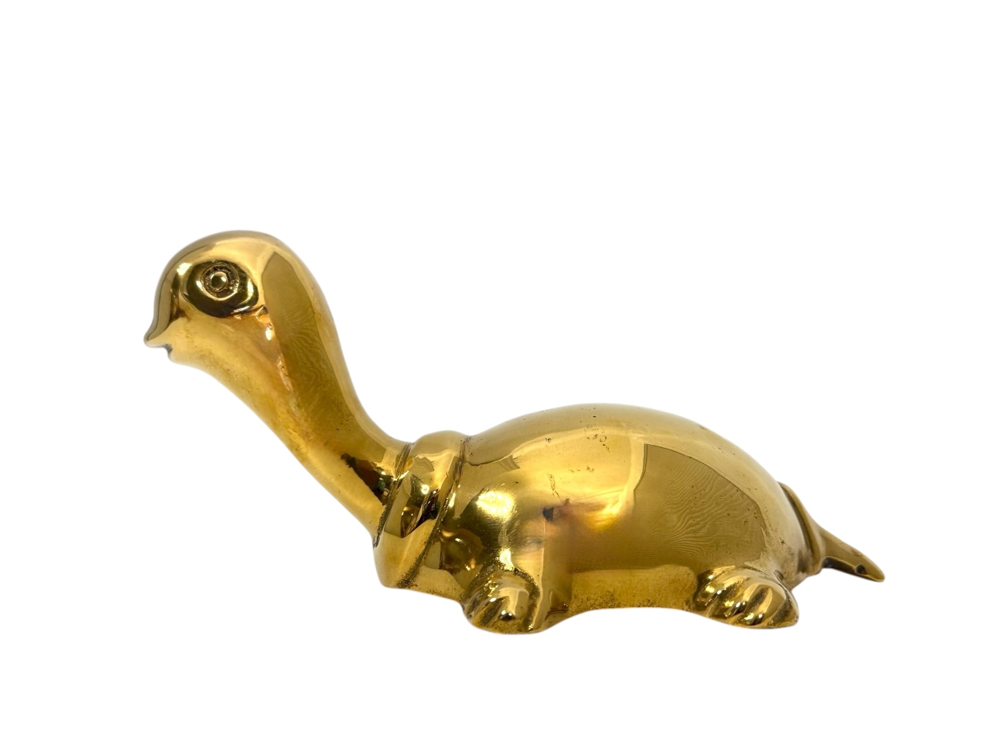 Vintage Brass Turtle Figurine | Long-Necked Mid-Century Modern Animal Sculpture