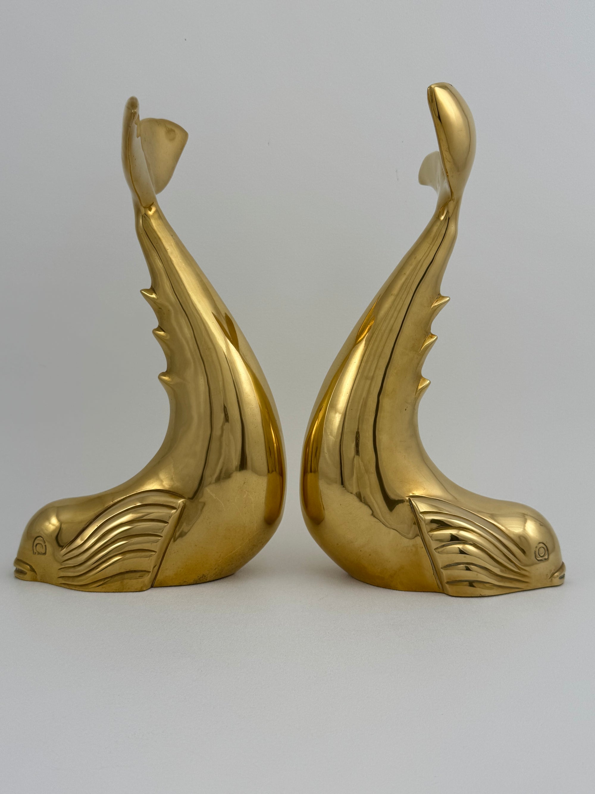 Vintage Brass Dolphin Sculptures- A Pair by Dolbi Cashier-14”
