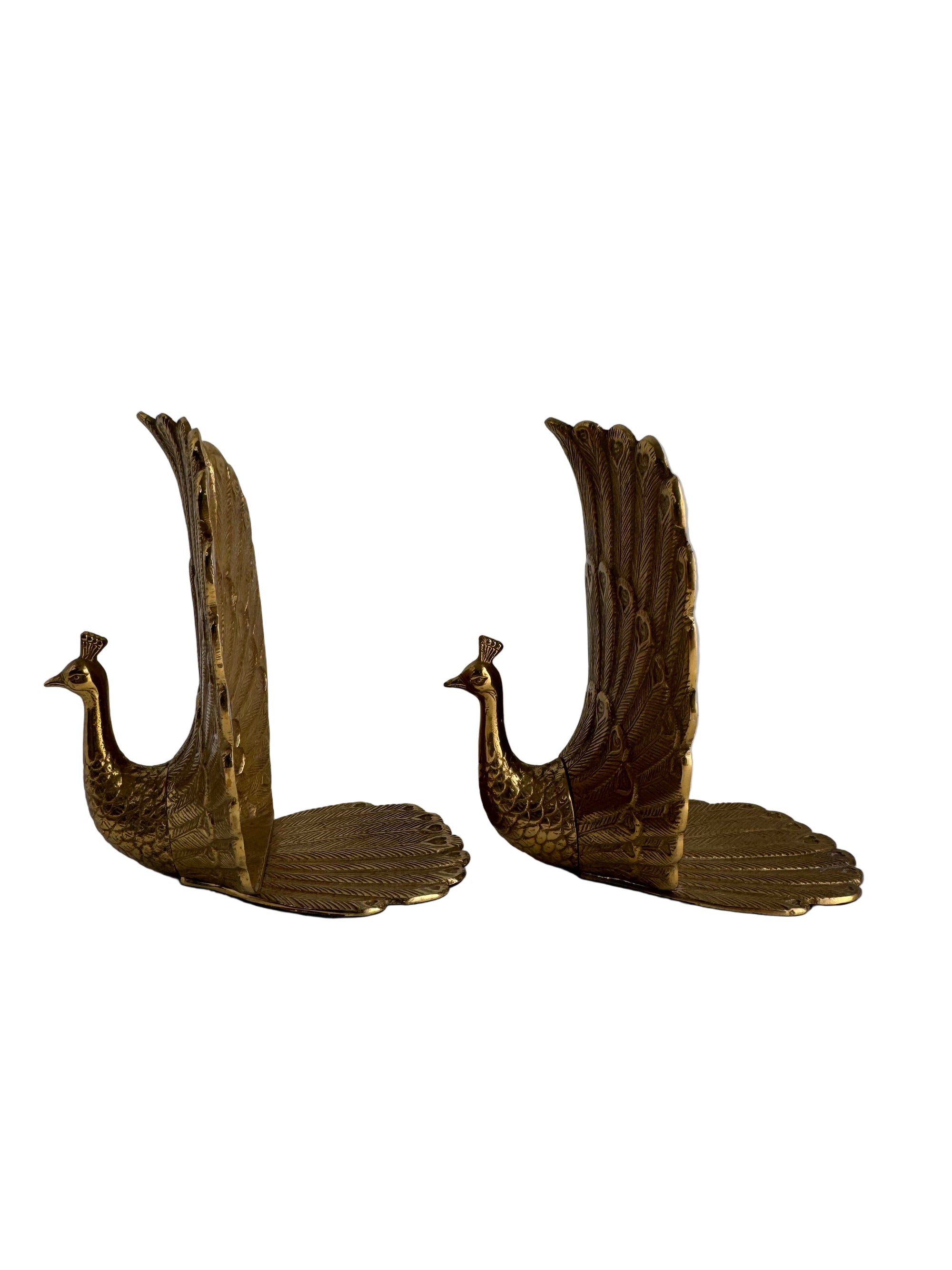 Vintage Brass Peacock Bookends – Regal Fan Tail Pair