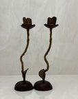 Vintage Brass Single Flower Stem Candle Holders - A Pair