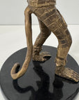 Vintage Brass Monkey Candleholders on Black Marble Bases | Mid-Century Exotic Pair