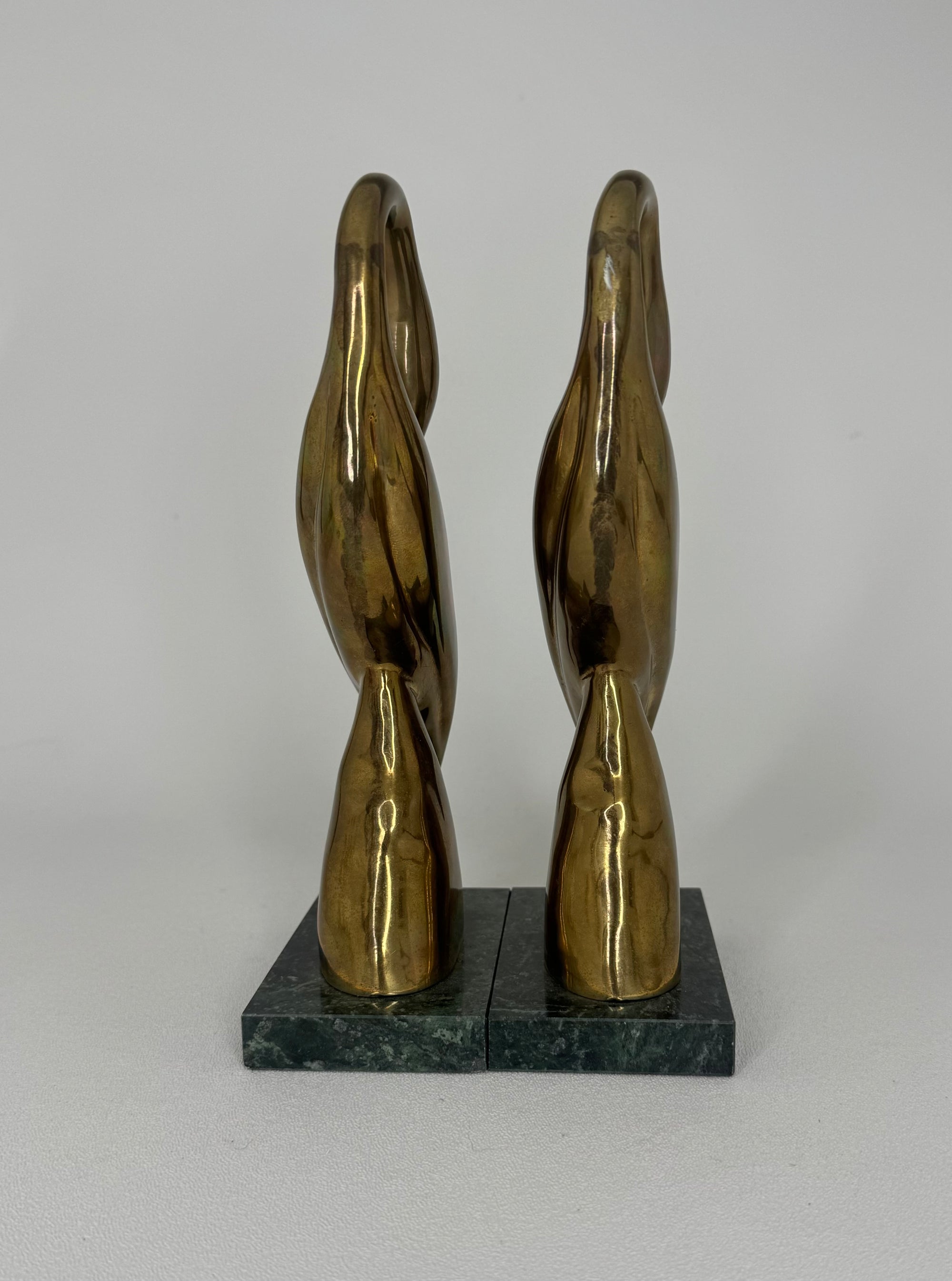 Vintage Brass Crane Pair on Marble Base