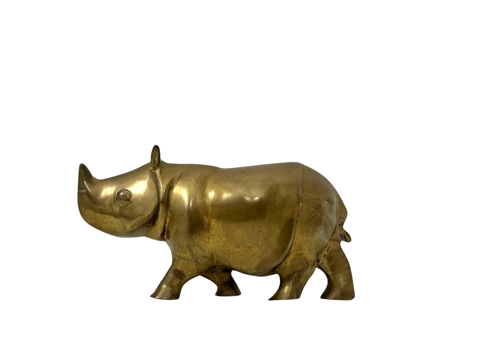Vintage Brass Rhinoceros – Mid-Century Modern Safari Sculpture | Brass Figurine
