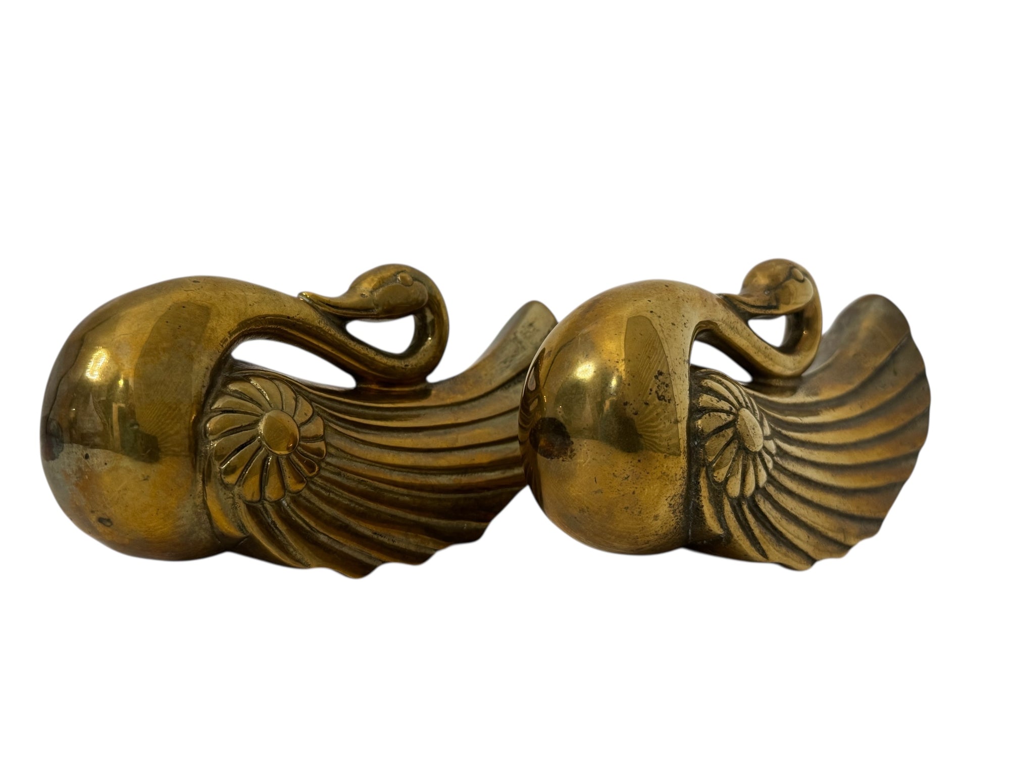 Pair of Vintage Brass Swan Wall Pockets / Hanging Holders