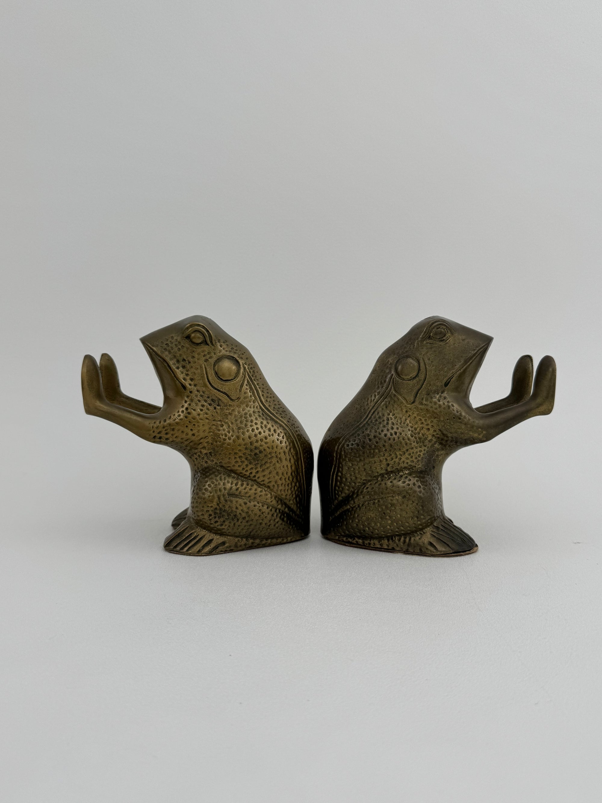Vintage Brass Patty Cake Frog Bookends- A Pair