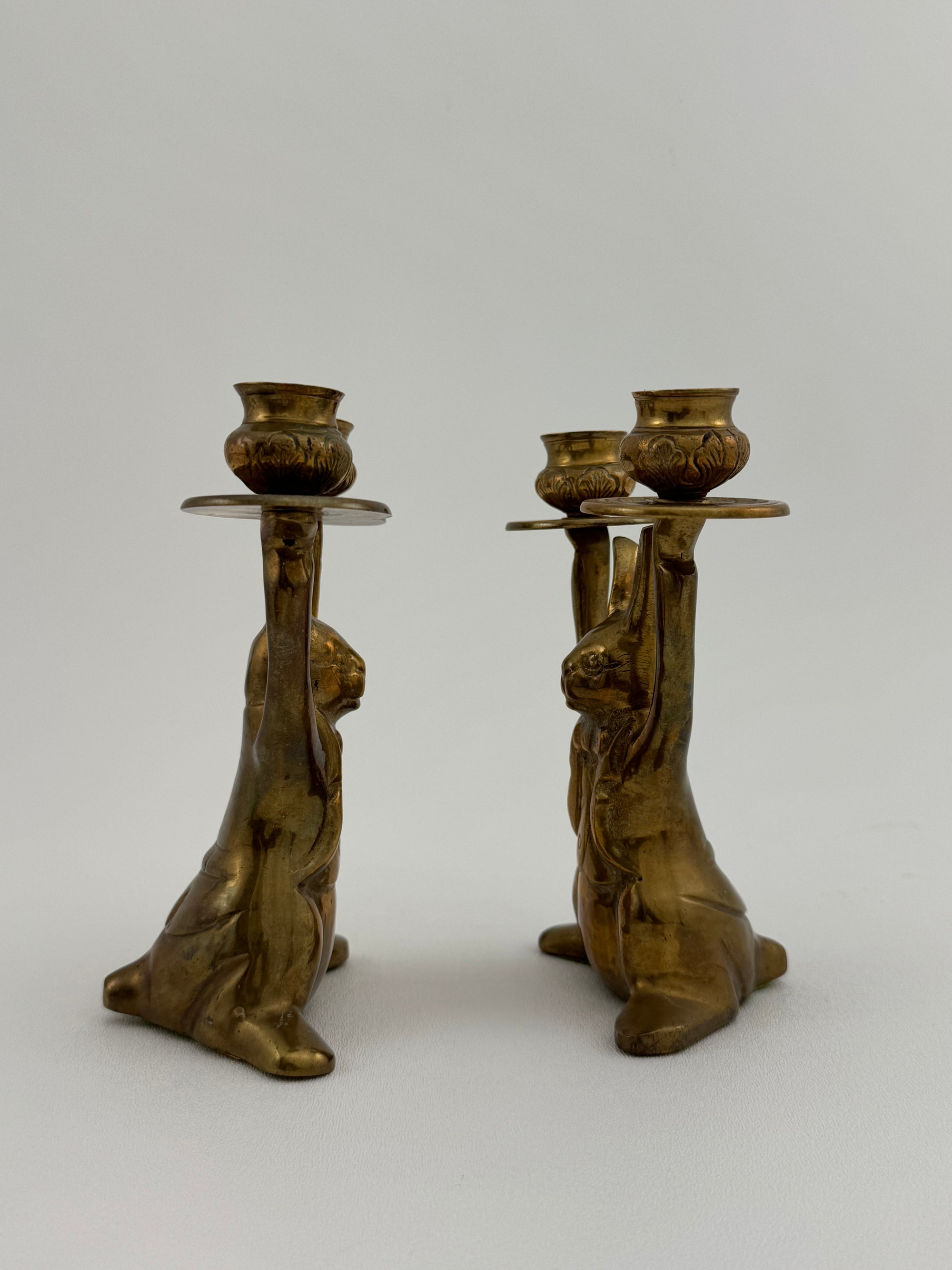 Vintage Brass Rabbit Candleholders-A Pair