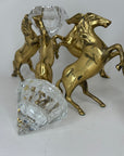 Pair of Horse Brass Stands with Crystal Candleholders Inserts
