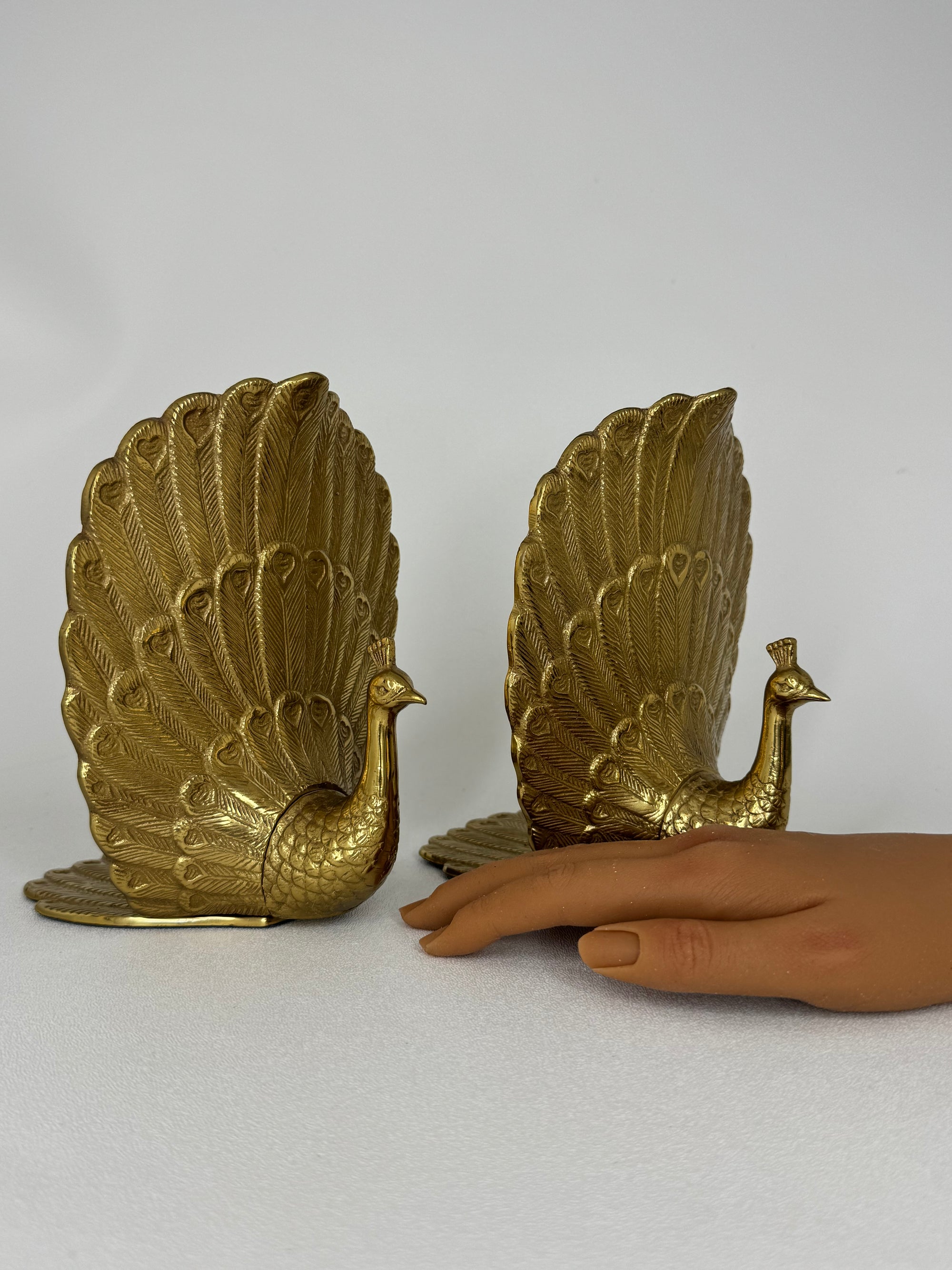 Vintage Brass Peacock Bookends – Regal Fan Tail Pair