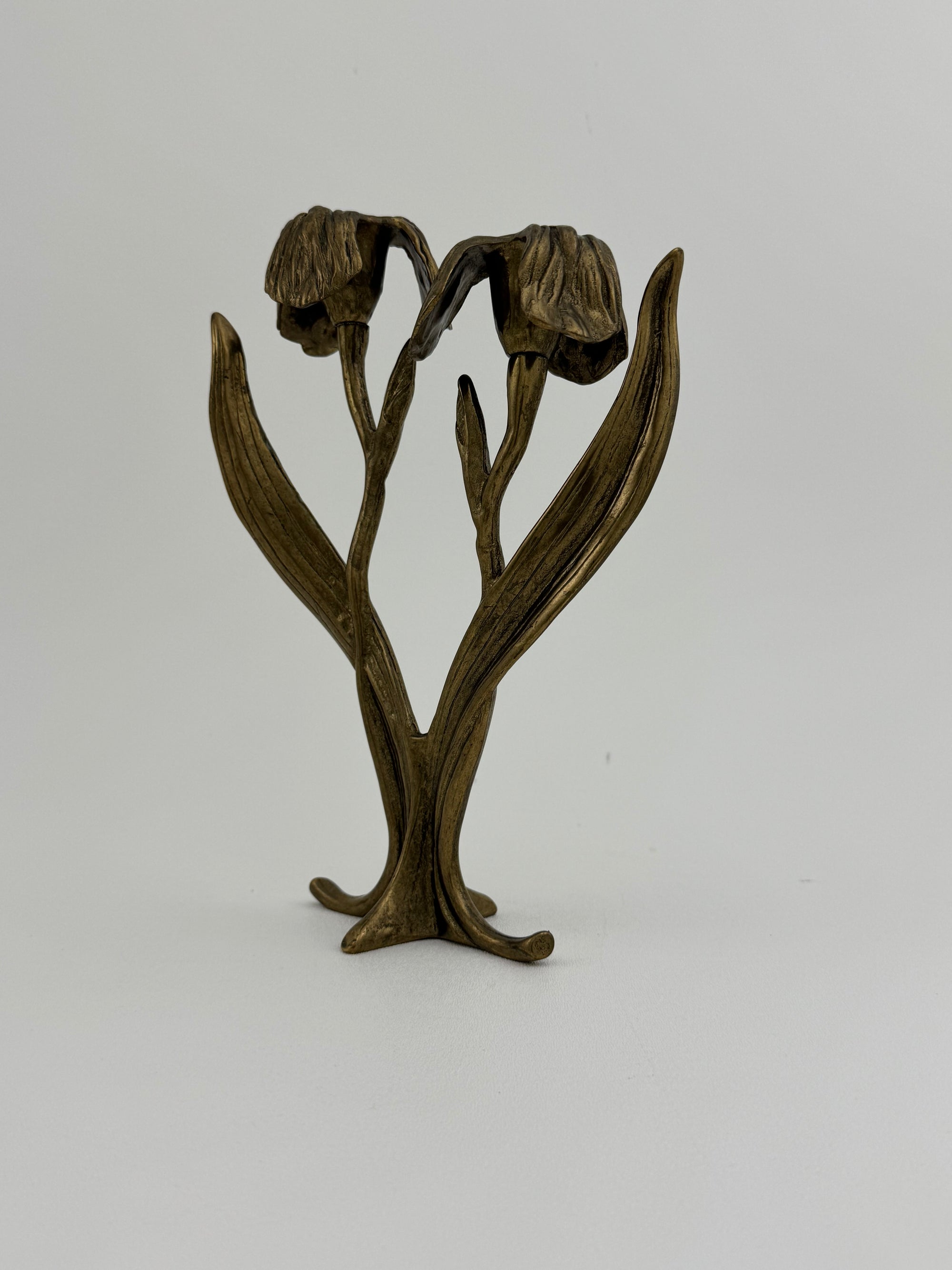 Vintage Brass Flower Candlestick Holder