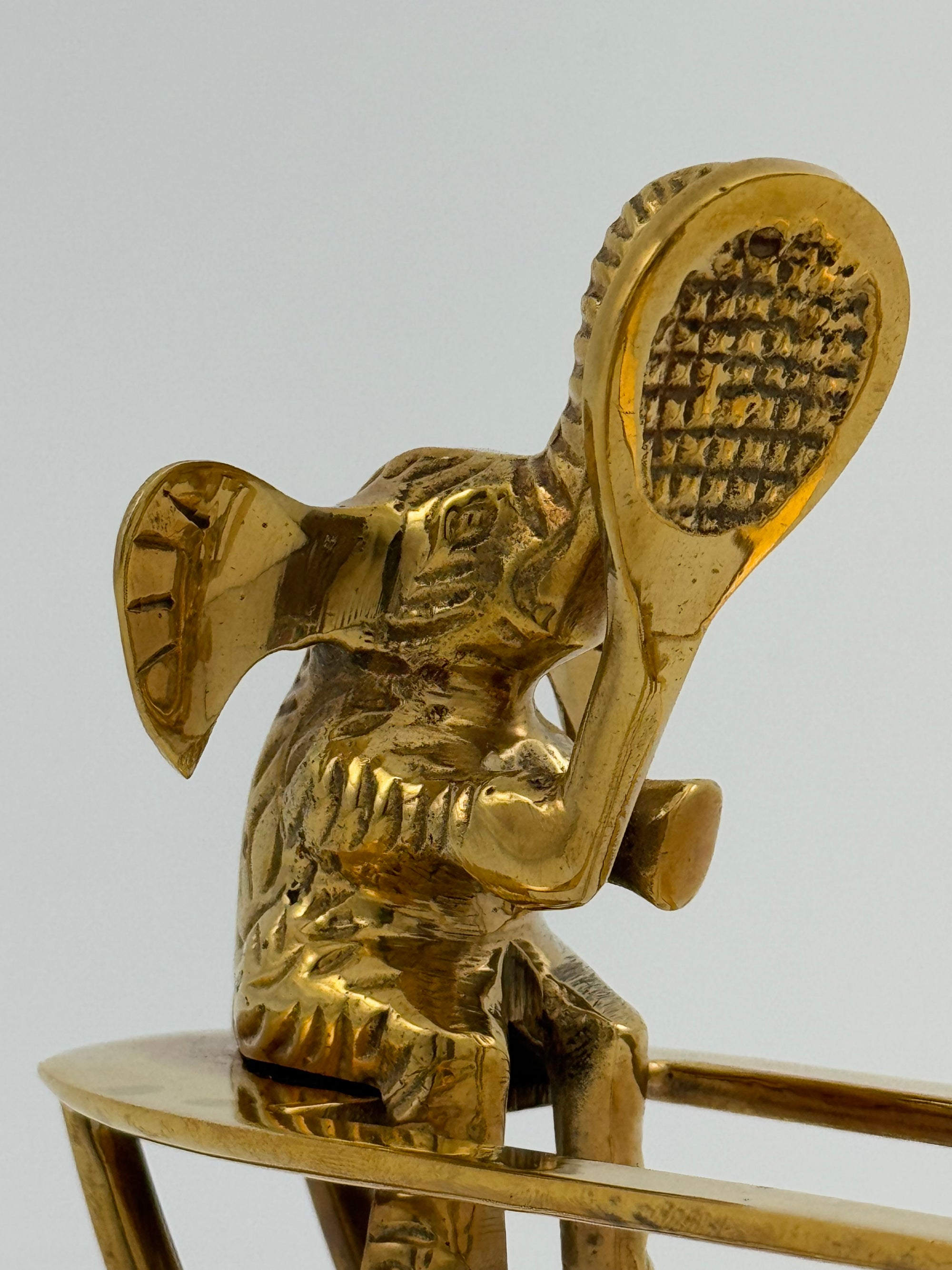 Vintage Brass Figurine of Elephants Enjoying a Tennis Match on a Teeter-Totter