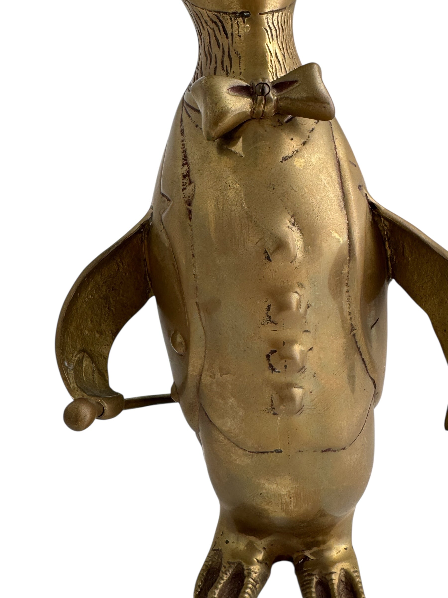 Vintage Brass Penguin Conductor with Baton – Whimsical Dapper Sculpture