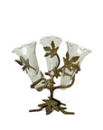 Vintage Brass & Glass Ivy Leaf Triple Epergne Bud Vase