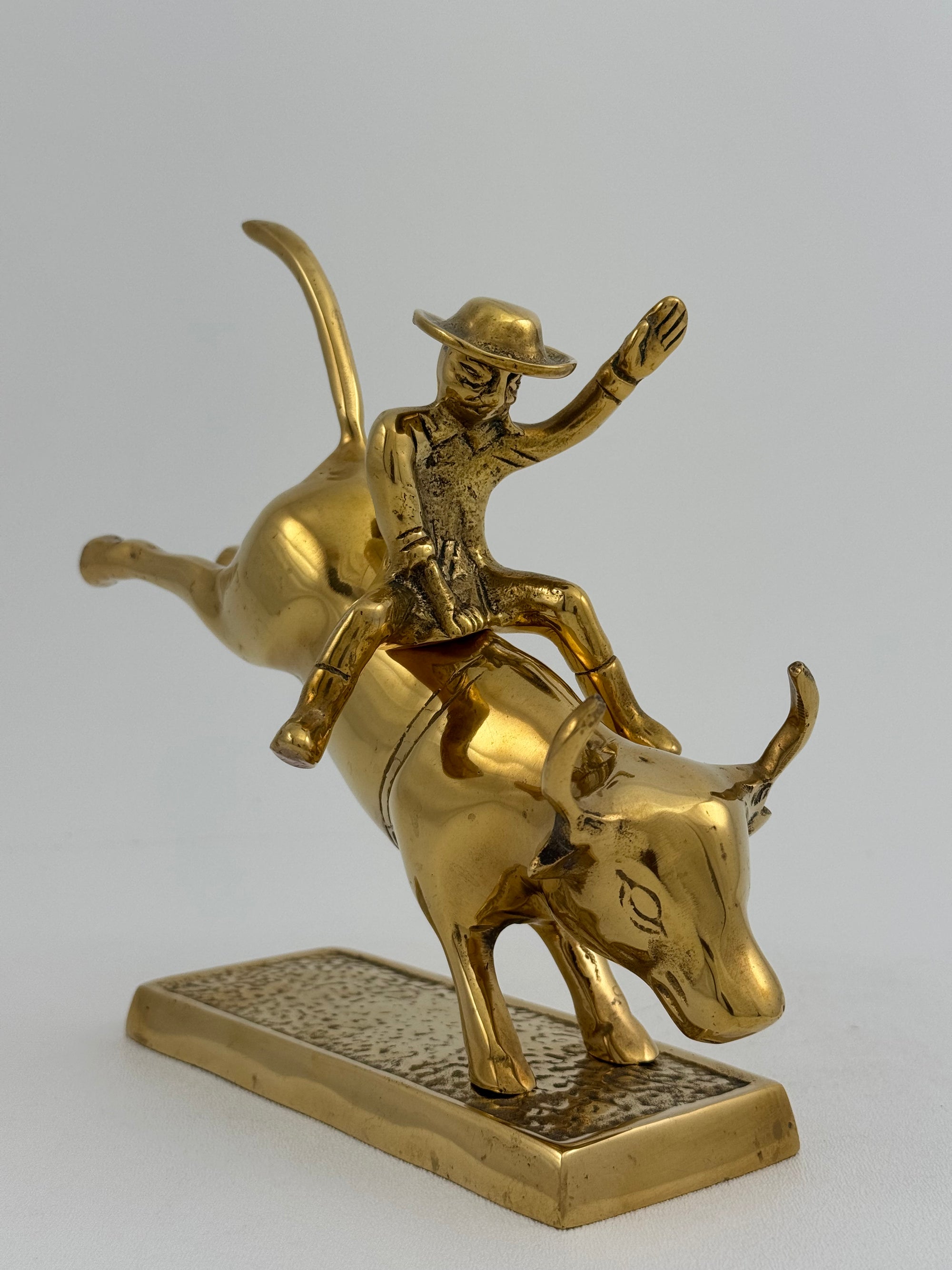 Rare Brass Bull Rider Figurine – Rodeo Cowboy Statue, Western Americana