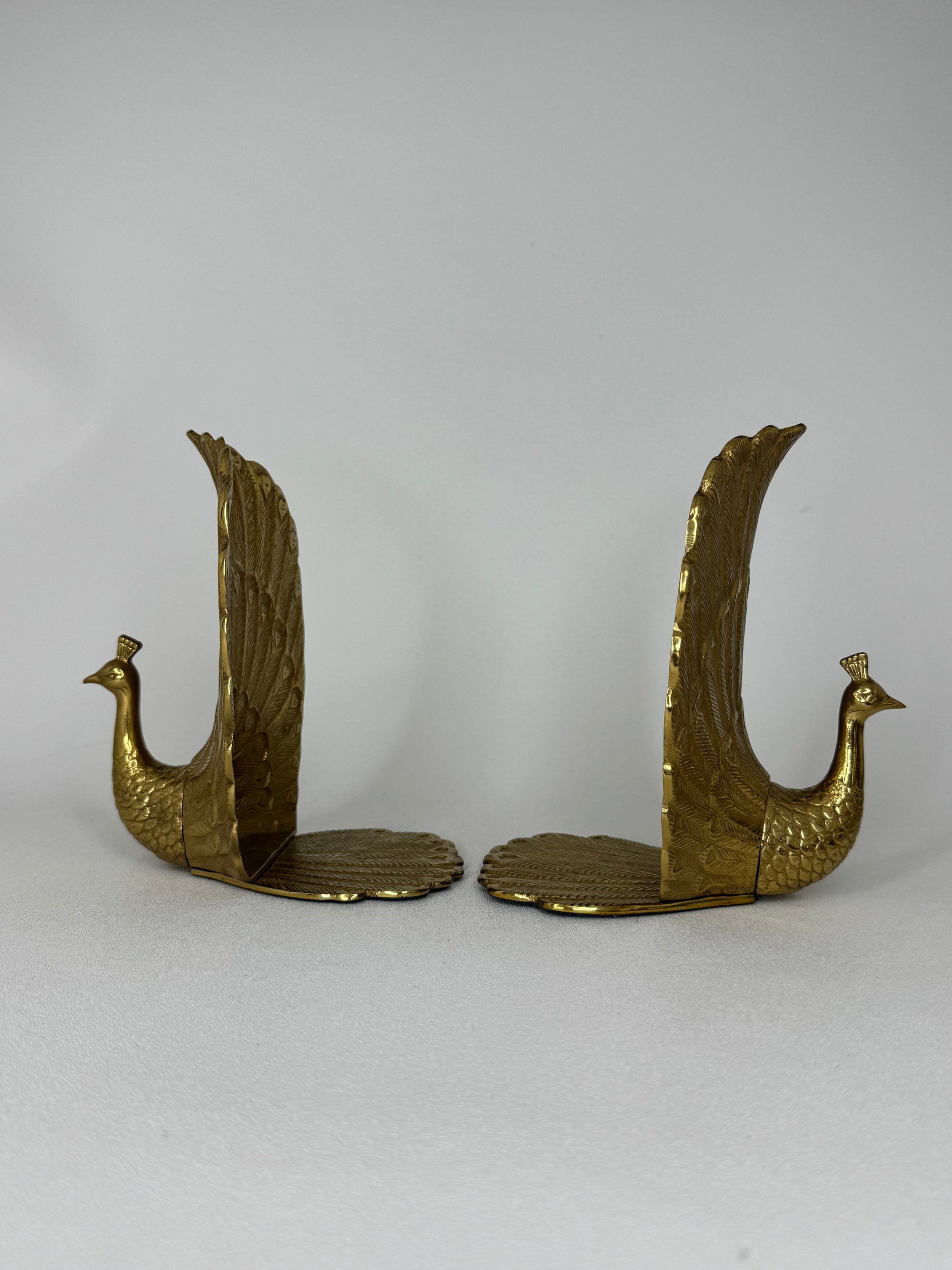 Vintage Brass Peacock Bookends – Regal Fan Tail Pair