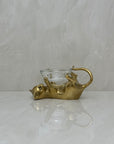 Vintage Brass Cat With Glass Candleholder