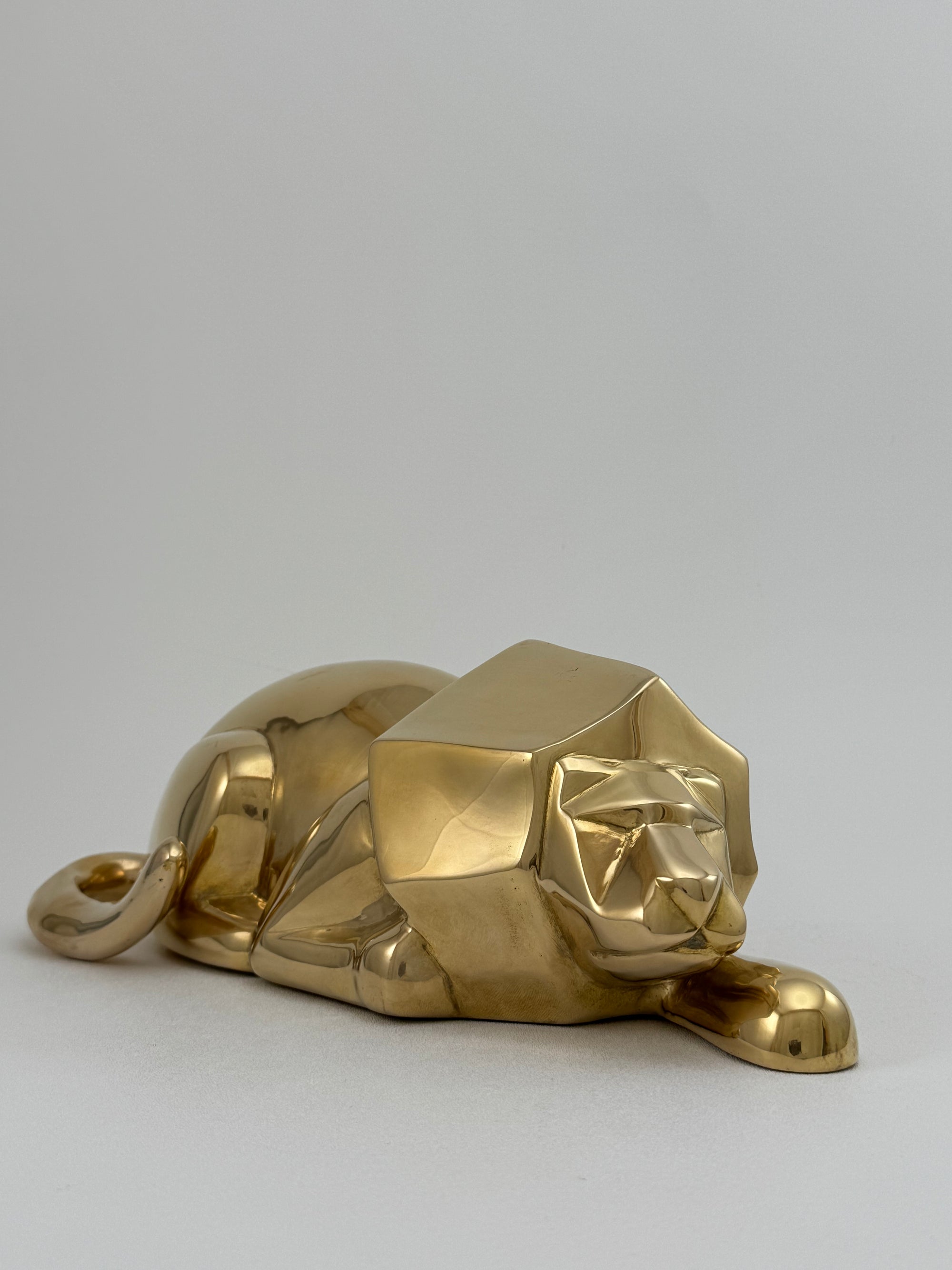 Rare Vintage Brass Lion Sculpture – Cubist Style – Substantial &amp; Luxurious