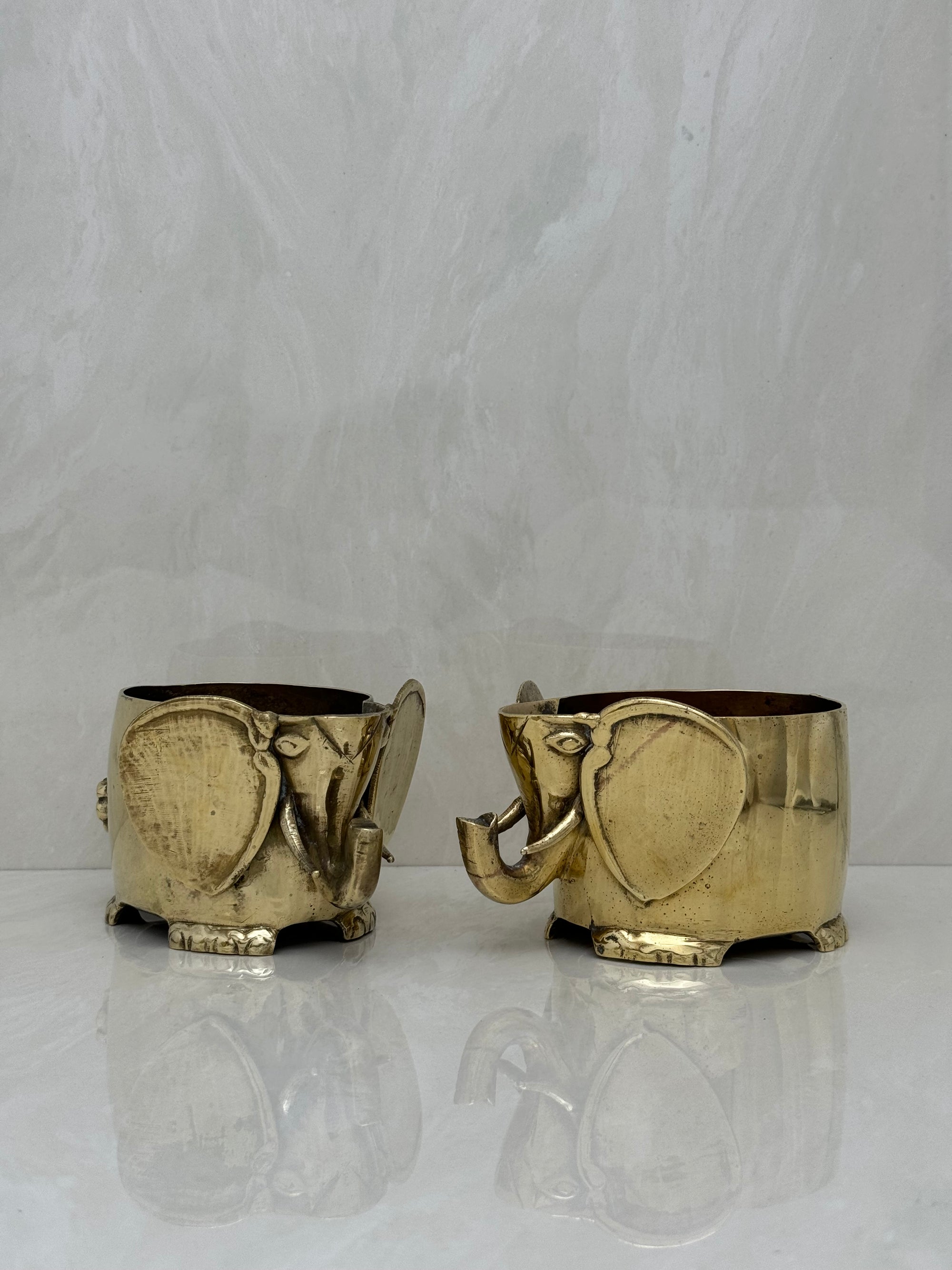 Vintage Brass Elephant Cachepots- A Pair