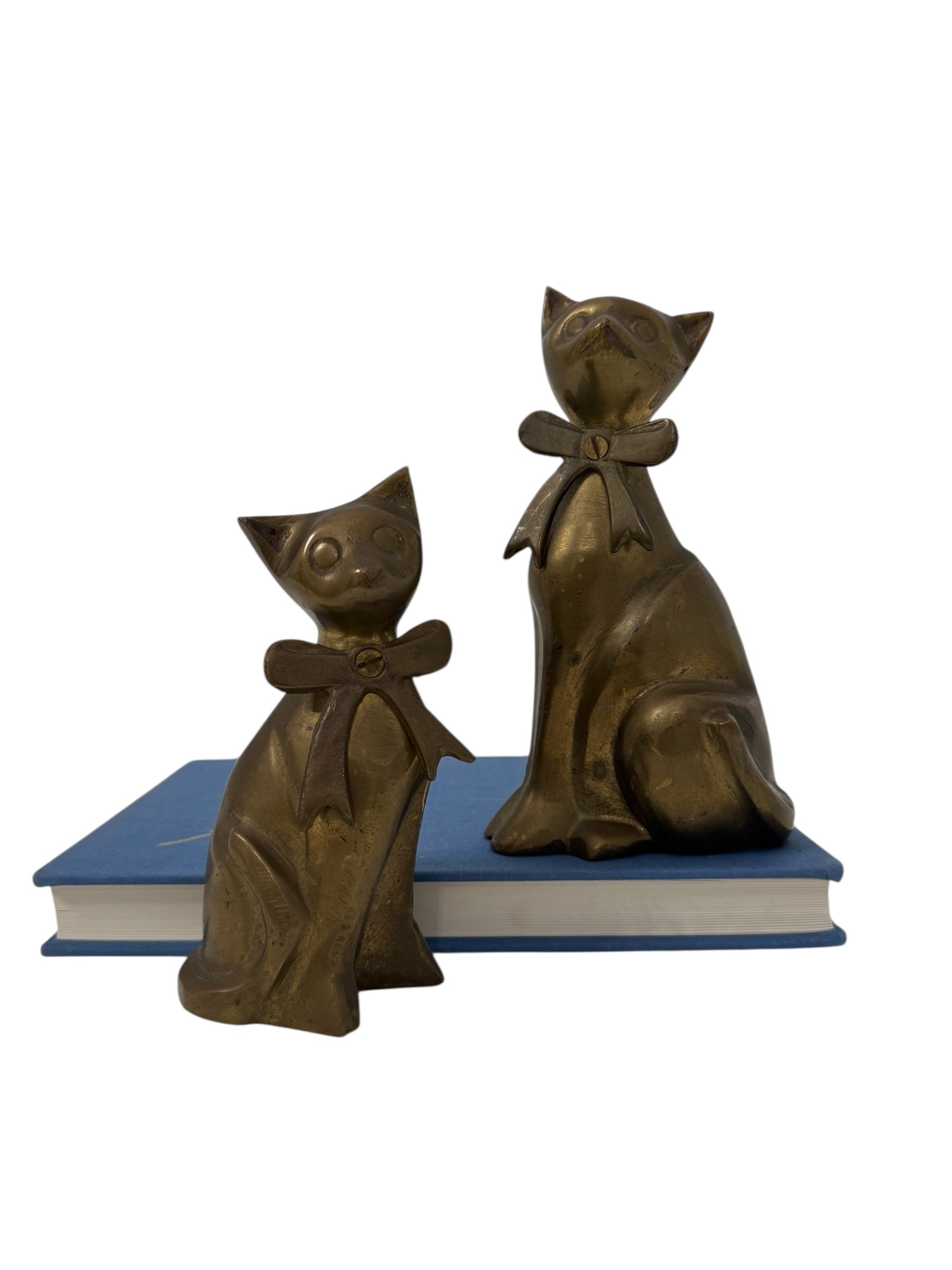 Vintage Brass Cat Figurines with Bows – Pair