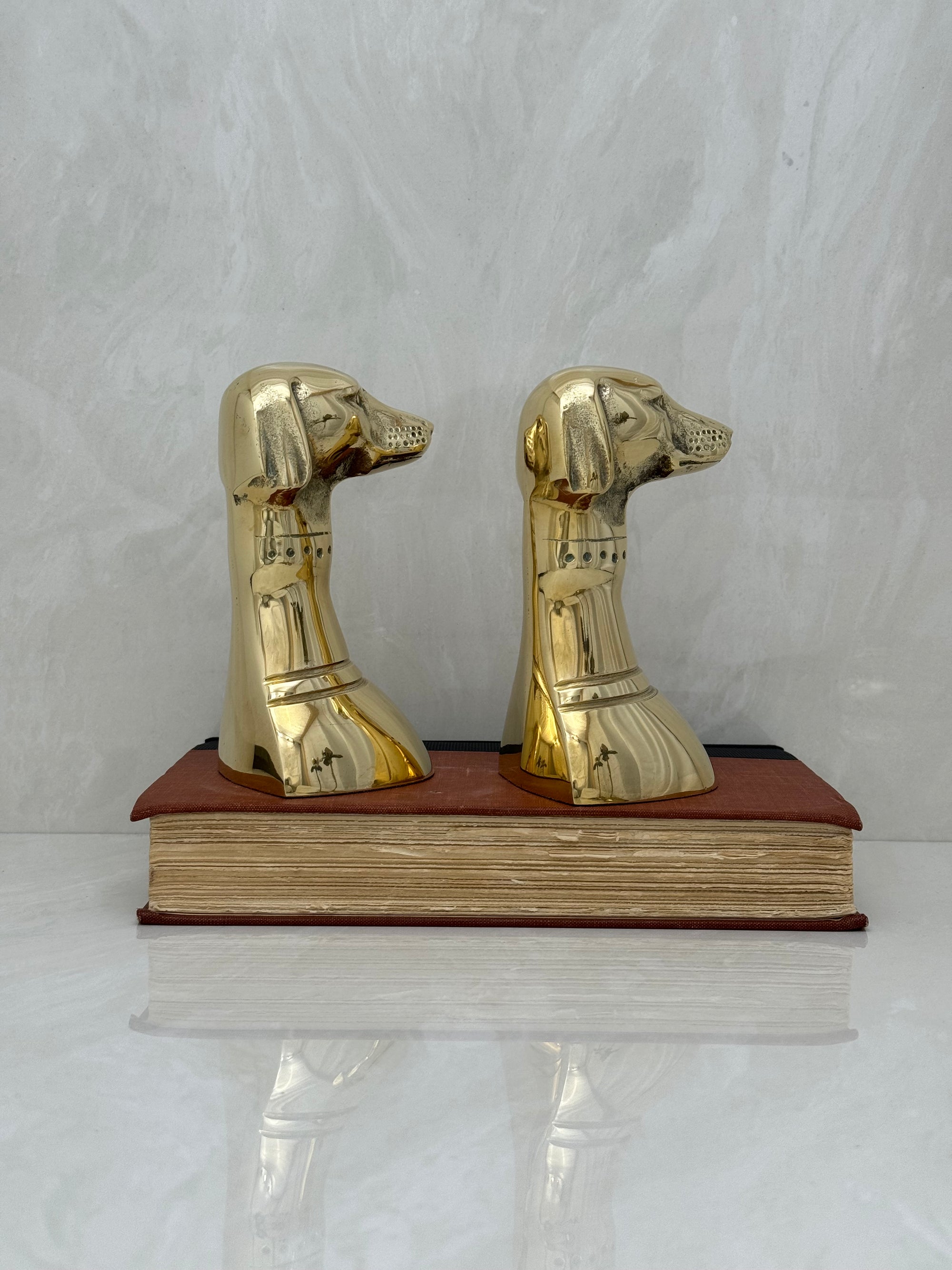 Vintage Brass Dog Bookends- A Pair