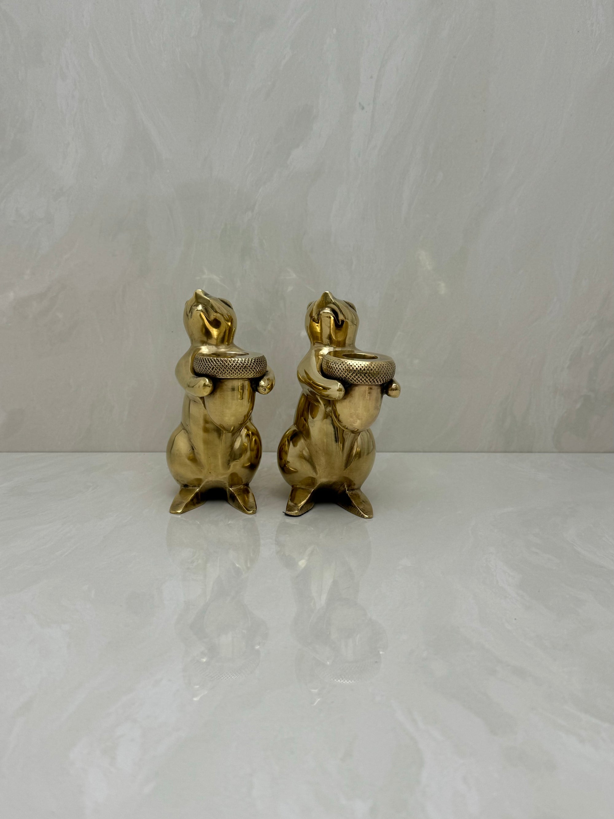 Bronze Squirrel Candleholders-A Pair