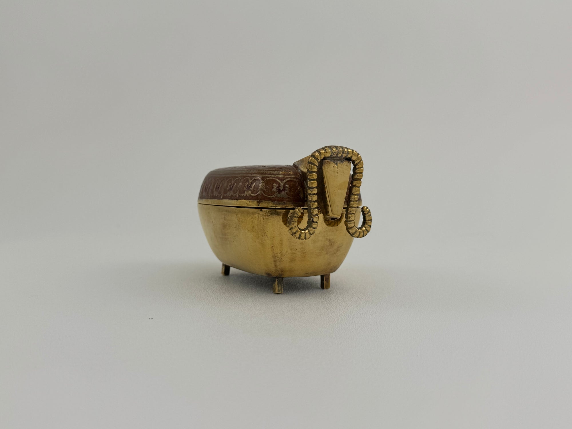 Vintage Brass Goat Trinket Dish With Enameled Etchings