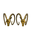 Small Vintage Brass Ram Head Sculptures – Hollywood Regency Mid-Century Pair