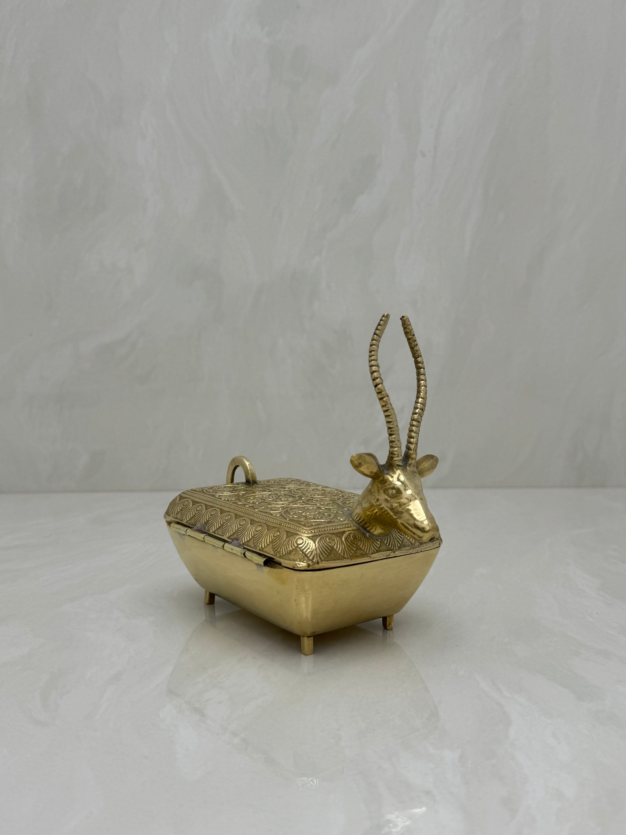 Vintage Brass Antelope Trinket Box