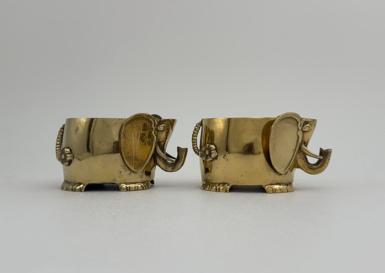 Vintage Brass Elephant Cachepots- A Pair