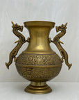 Vintage Brass Vase With Dragon Handles