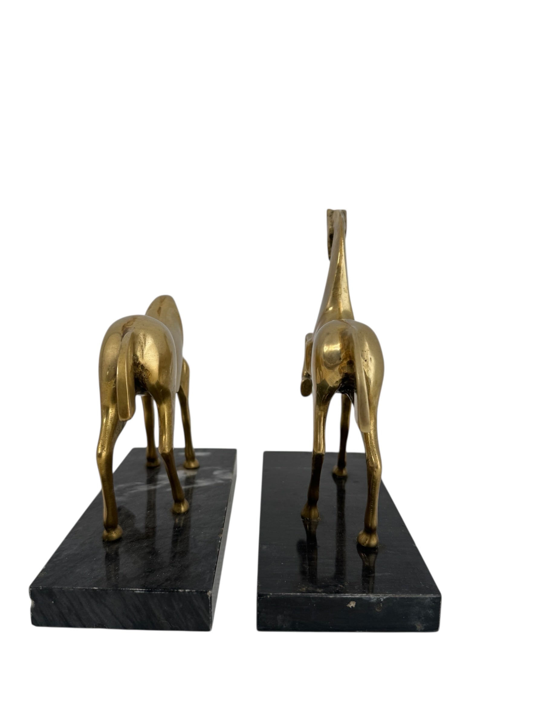 Vintage Brass Horse Sculptures on Marble Base (Pair)
