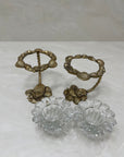 Vintage Brass Shell Candlestick Holder Stands with Glass Inserts- A Pair