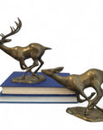 Vintage Mid-Century Brass Running Deer Sculptures – Pair