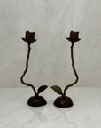 Vintage Brass Single Flower Stem Candle Holders - A Pair