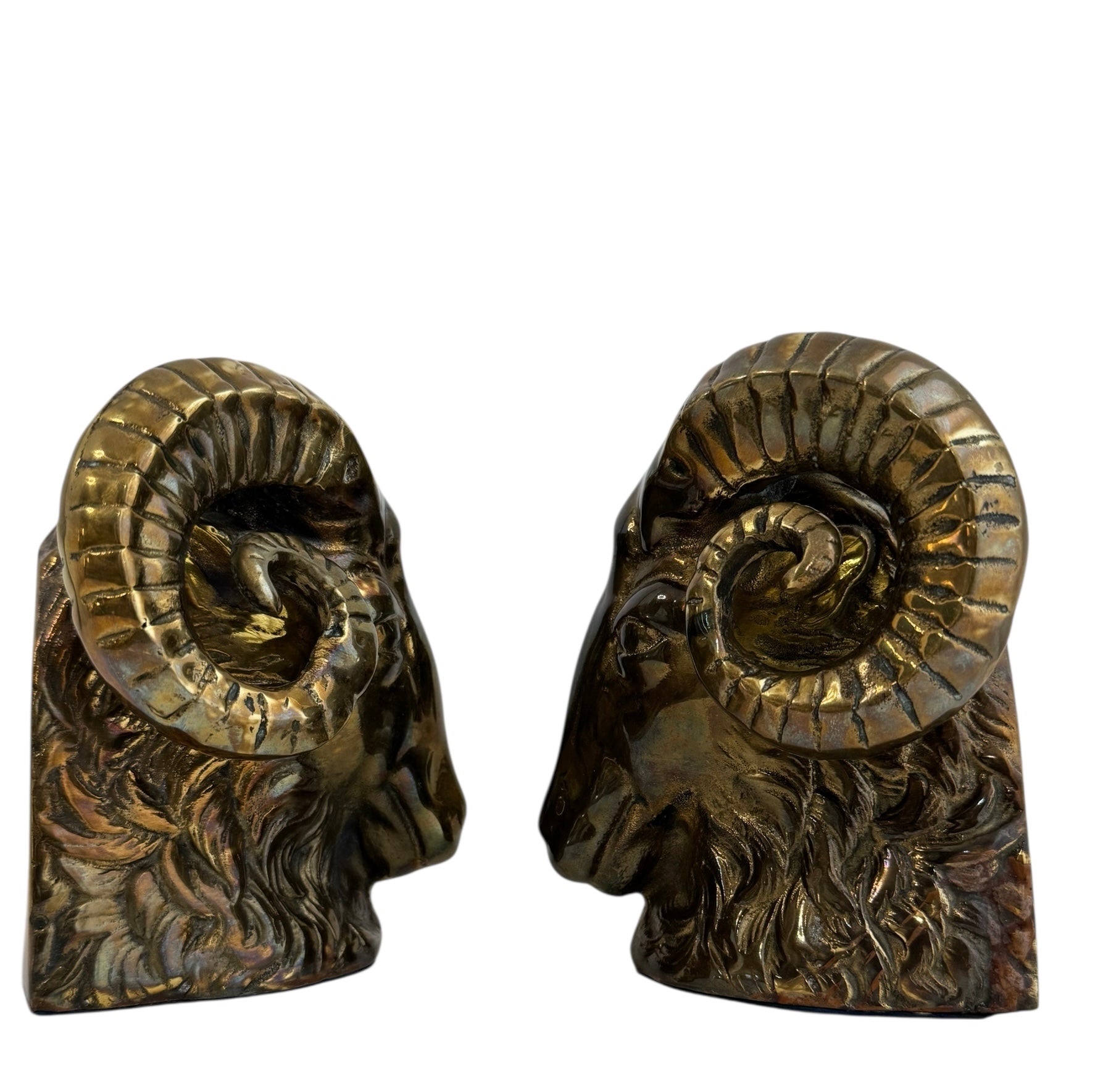 Vintage Brass Ram Head Bookends