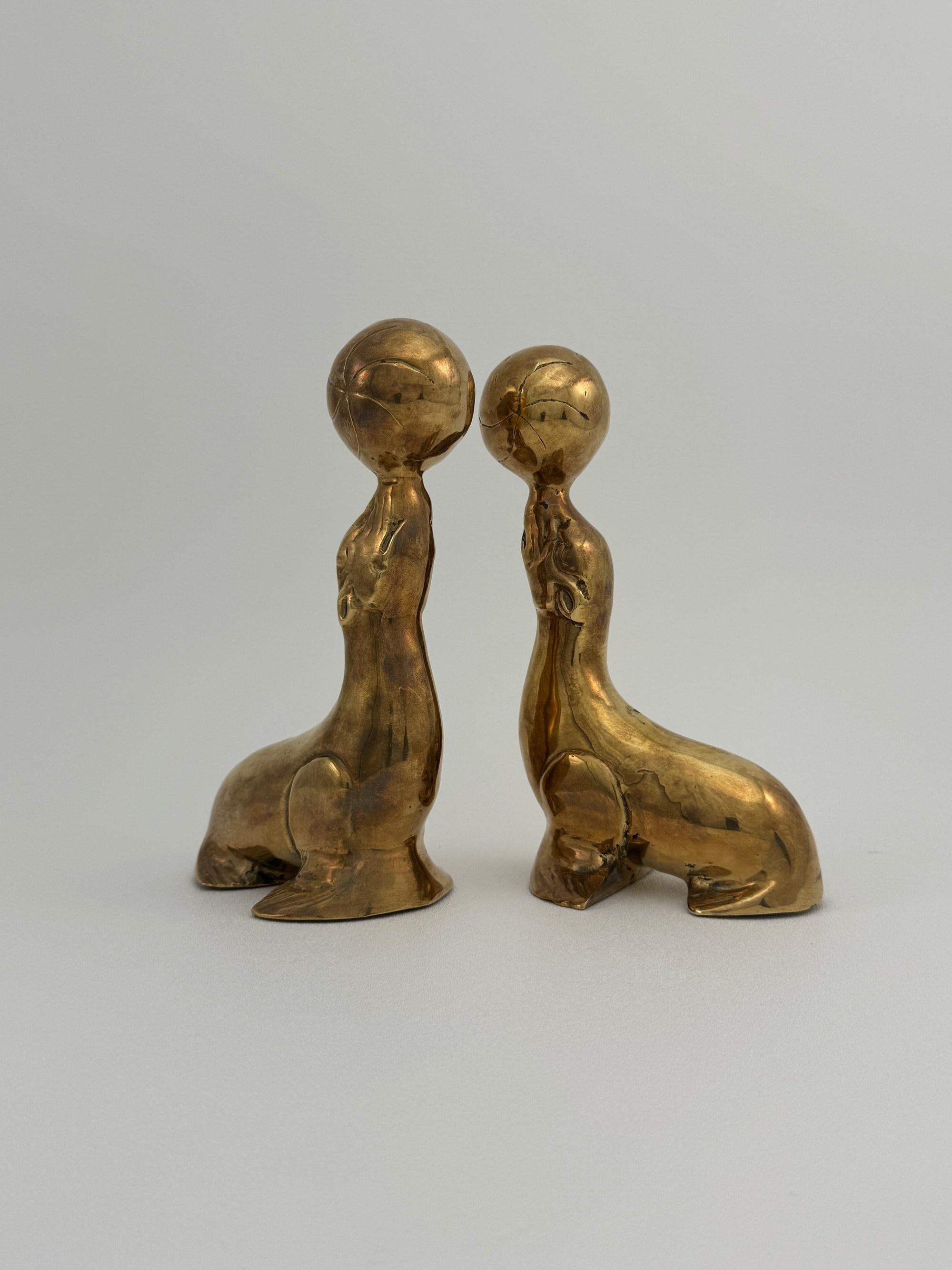 Vintage Brass Seal Bookends with Ball-A Pair