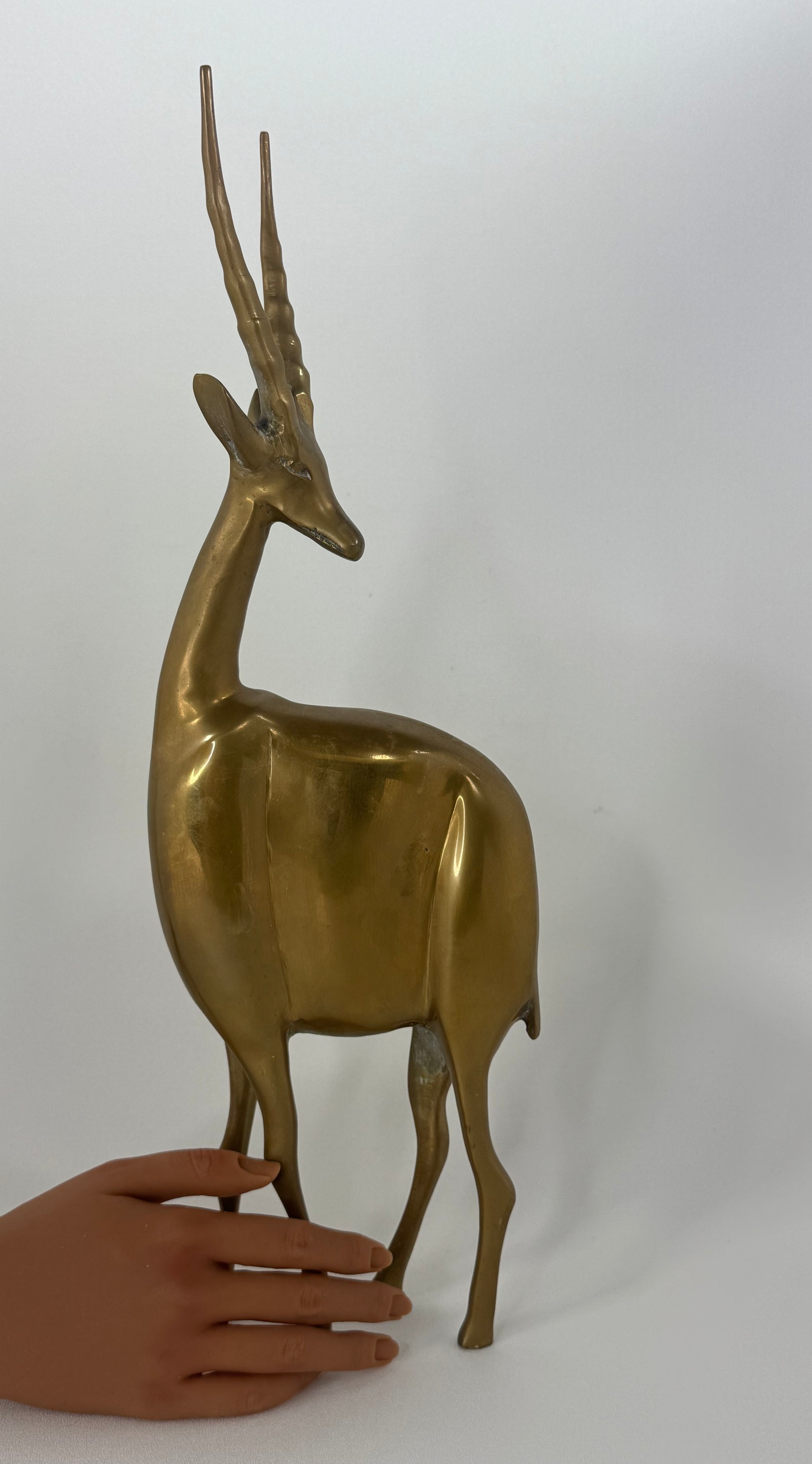 Dolbi Cashier Style Brass Gazelle Sculpture – 19” Tall Mid Century Modern Antelope – Statement Safari Decor