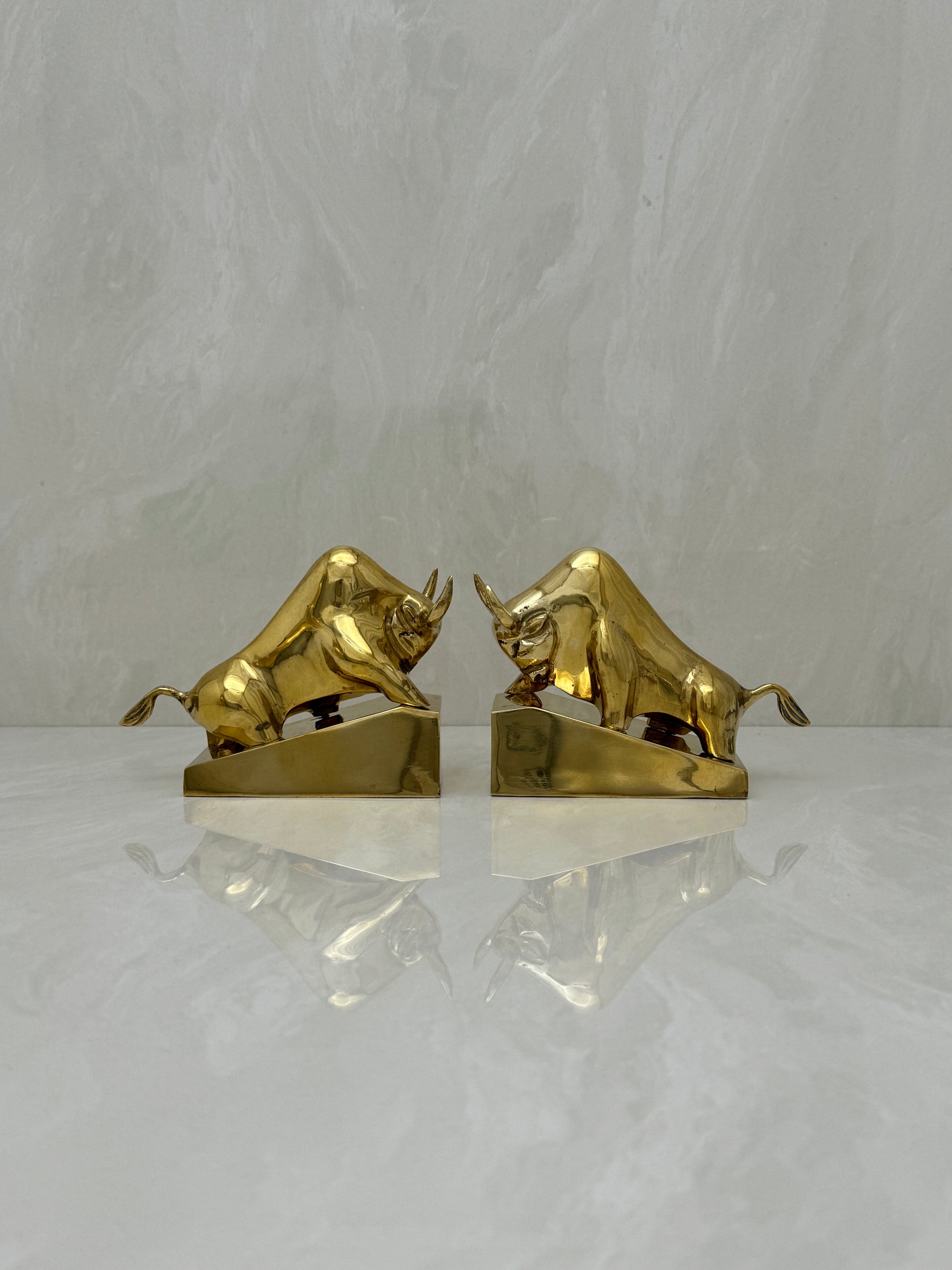 Vintage Brass Charging Bulls-A Pair