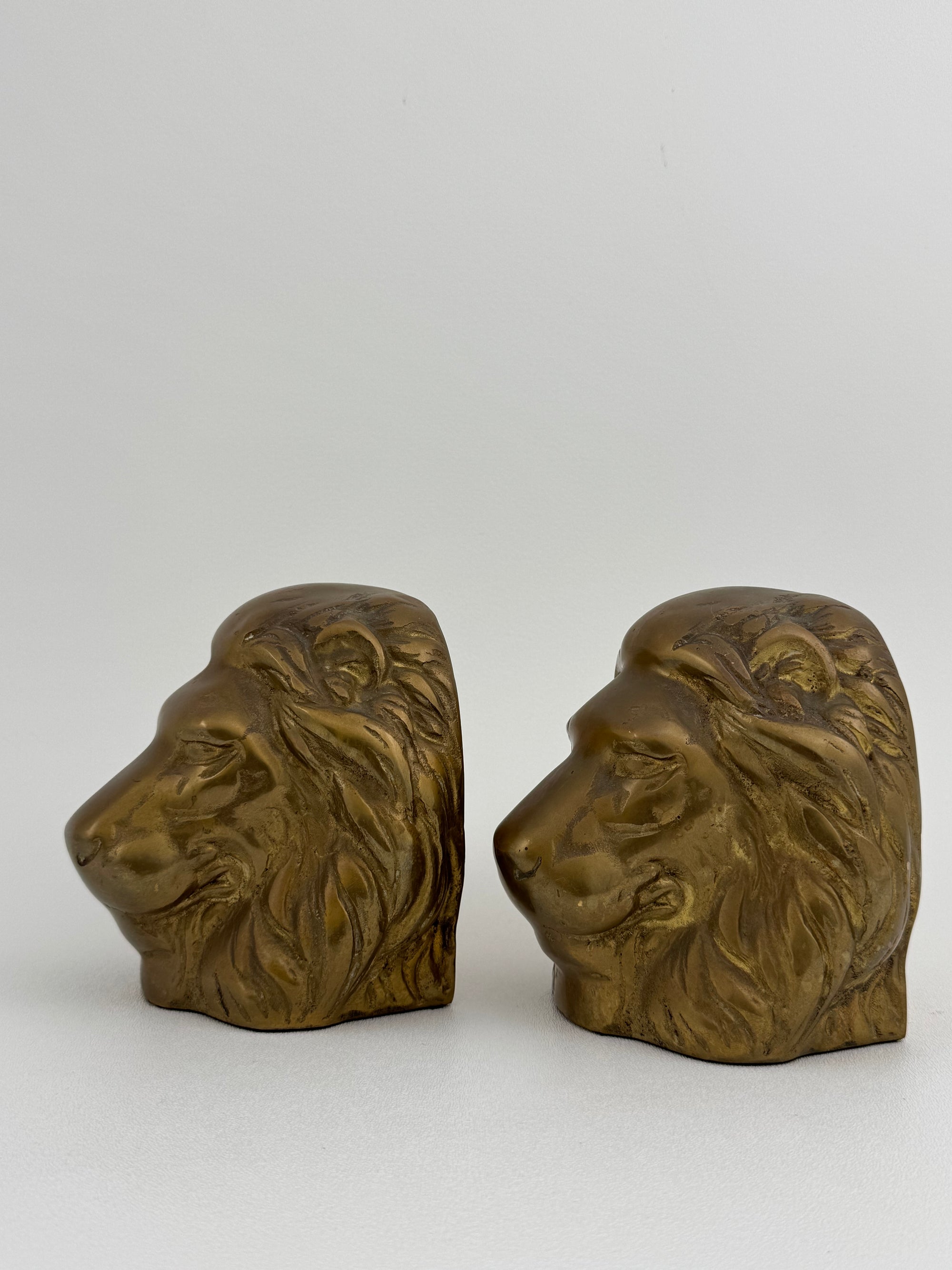 Vintage Brass Lion Bookends- A Pair