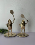 Vintage Brass Tennis Playing Frogs-A Pair