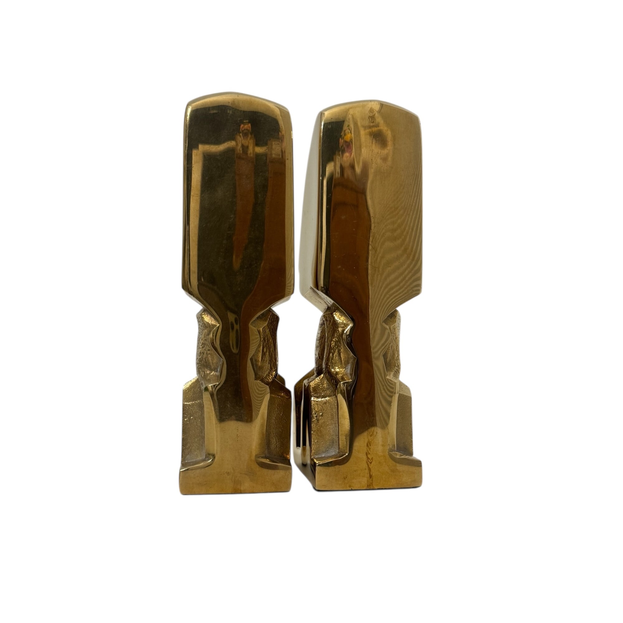 Mid-Century Modern Brass Gazelle Sculptures – Abstract Antelope Bookends