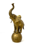 Vintage Brass Elephant on Ball | Mid-Century Circus Sculpture | 13+ inches tall