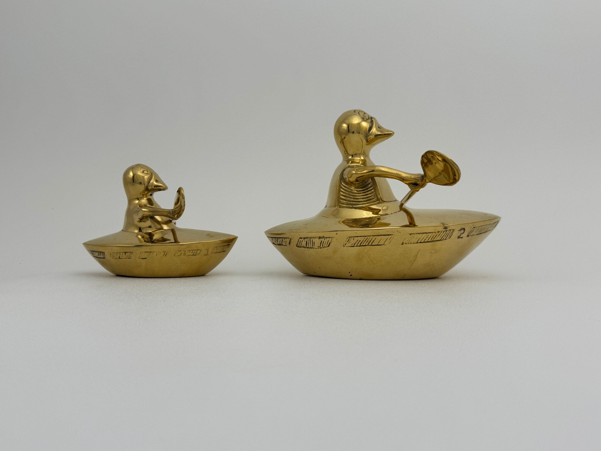 Vintage Brass Duck and Duckling Paddling Boats-A Pair